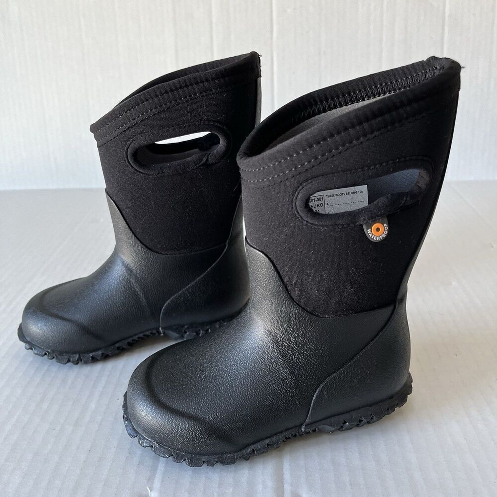Bogs Little Kids York Solid Black Insulated Rain Boots Sz 8 Waterproof Snow Rain